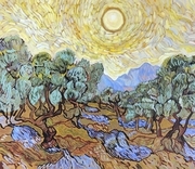 Olive Trees with Yellow Sky and Sun